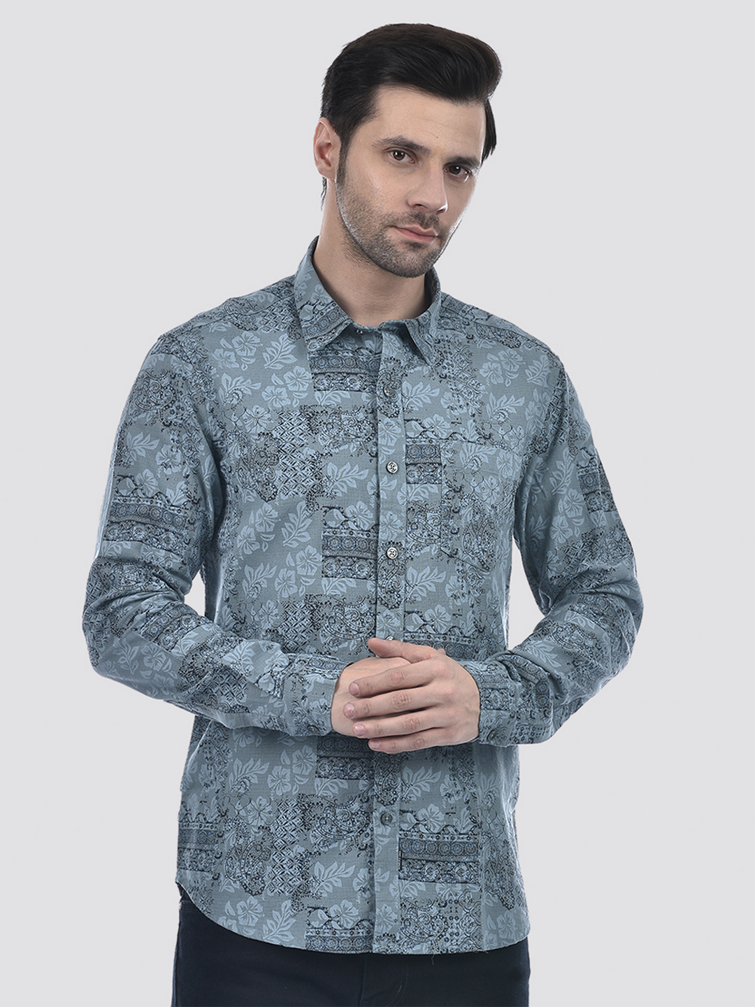 Numero Uno Men Floral Print Blue Shirt